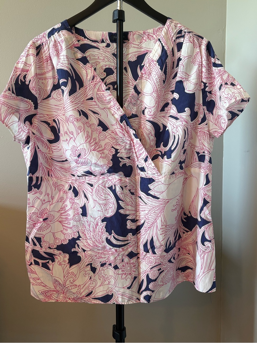 Talbots Size 14W Navy, Pink, White Floral Women's Blouse